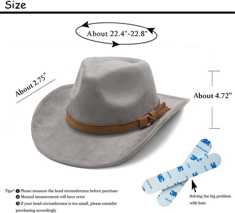 CCAKXCJJ Unisex Western Suede Cowboy Cowgirl Hat Classic Wide Brim Fedora Hat for Men &Women - Image 2